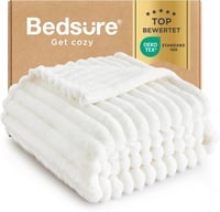 BEDSURE Puha Gyapjú Takaró - Meleg Polár Pléd Kanapéra, Bolyhos Kötött Ágytakaró, Kényelmes Dekorációs Pléd Nappaliba, Gyapjúfehér, 130x170  1
