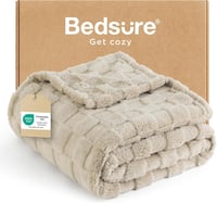 BEDSURE Puha Polár Takaró Kockás Mintával, Meleg Bézs Pléd Kanapéra és Ágyra, Kényelmes Mikroszálas Ágytakaró, 150x200 cm 1
