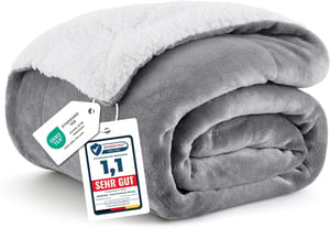 Pătură reversibilă Bedsure Sherpa, fleece sherpa, 150x200 cm - gri