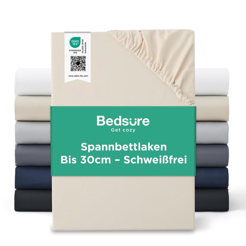 Bedsure napínacie prestieradlo 180x200 cm z mikrovlákna, chránič matraca s výškou do 30 cm, na boxspring posteľ, priedušné, rýchloschnúce, béžové
