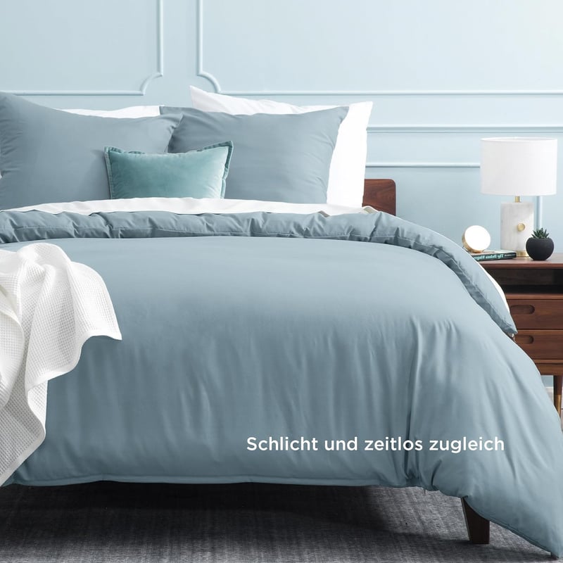 BEDSURE Szürke-kék ágyneműhuzat szett 135x200 paplanhuzat cipzárral 80x80 párnahuzat poliészter mikroszál Oeko-Tex 2 részes