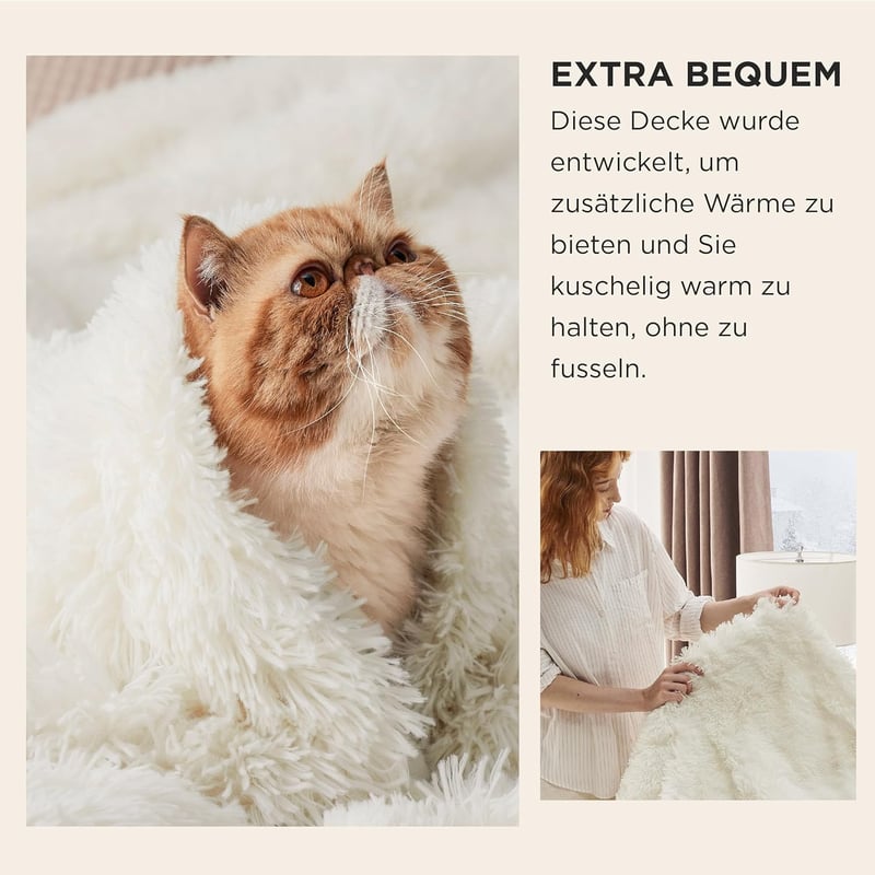BEDSURE Warm Sherpa Blanket, Cuddly, Fluffy Faux Fur Blanket, Thick, for Sofa, Couch, 130 x 150 cm, Cream