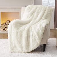 BEDSURE Warm Sherpa Blanket, Cuddly, Fluffy Faux Fur Blanket, Thick, for Sofa, Couch, 130 x 150 cm, Cream 1