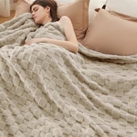BEDSURE XXL Kockás Fleece Takaró 240x220 cm, Puha Meleg Plaid Pléd Bézs 2