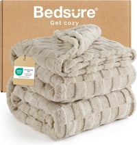 BEDSURE XXL Kockás Fleece Takaró 240x220 cm, Puha Meleg Plaid Pléd Bézs 1