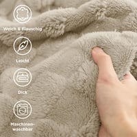 BEDSURE XXL Kockás Fleece Takaró 240x220 cm, Puha Meleg Plaid Pléd Bézs 3