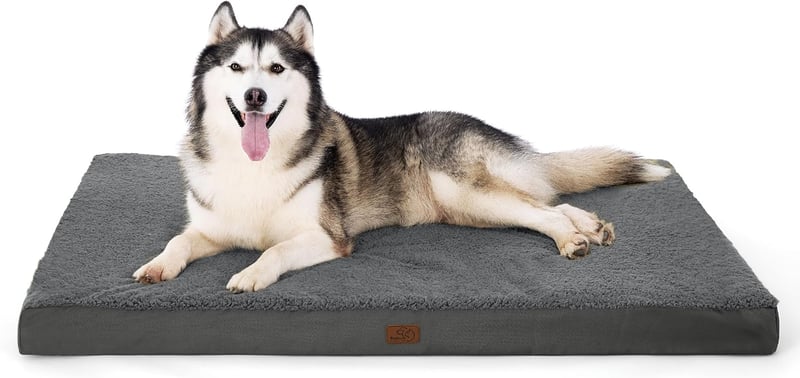 Bedsure XXL ortopédikus kutyaágy mosható sherpa huzattal - szürke - 137x111,5x10 cm