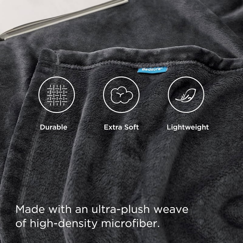 BEDSURE XXL Puha Fleece Takaró 220x240 cm, Meleg Téli Pléd Kanapéra, Sötétszürke