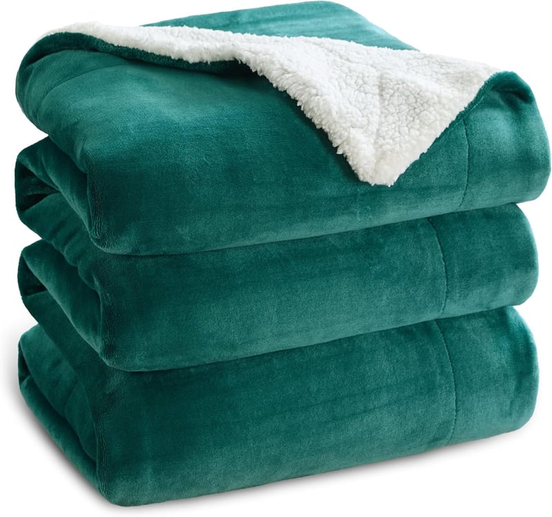 BEDSURE XXL Sherpa Takaró 220x240cm - Puha Flanel Kanapé Takaró Sötétzöld
