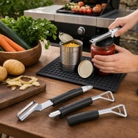 Kuchynský pomocník: 2x otvárač na konzervy a fľaše + ergonomická škrabka + silikónová podložka 1