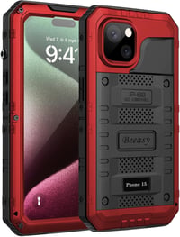 Beeasy iPhone 15 vízálló ütésálló fém tok 360° védelemmel piros - iPhone 15, red 1