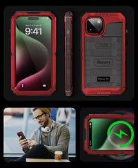Beeasy iPhone 15 vízálló ütésálló fém tok 360° védelemmel piros - iPhone 15, red 6