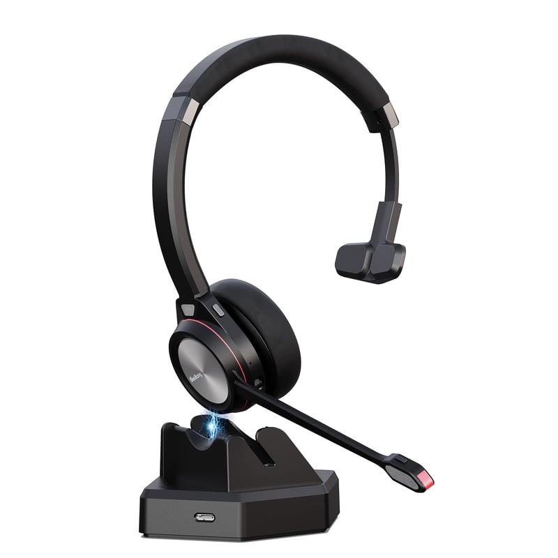 Beebang Vezeték Nélküli Headset, Mono Bluetooth 5.2 Mikrofonos Fejhallgató USB Adapterrel PC-hez, 30 Órás Üzemidő, Mac, Skype, Teams, Zoom K