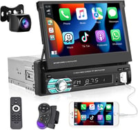 Podofo 1 DIN Autórádió 7" Kihúzható Érintőképernyővel - Apple CarPlay és Android Auto Támogatás, Bluetooth, FM, Tolatókamera 1