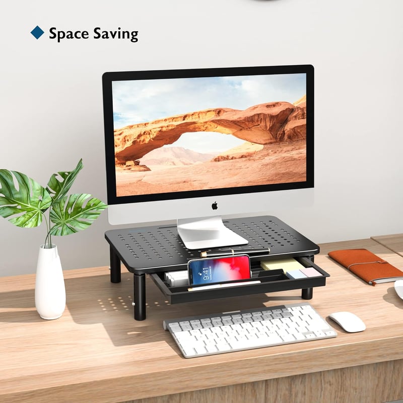 BONTEC Monitor Állvány - Ergonomikus Képernyőemelő, 36,8 x 23,1 cm, 1,18 kg, Stabil Asztali Tartó Számítógép Monitorhoz, Fekete