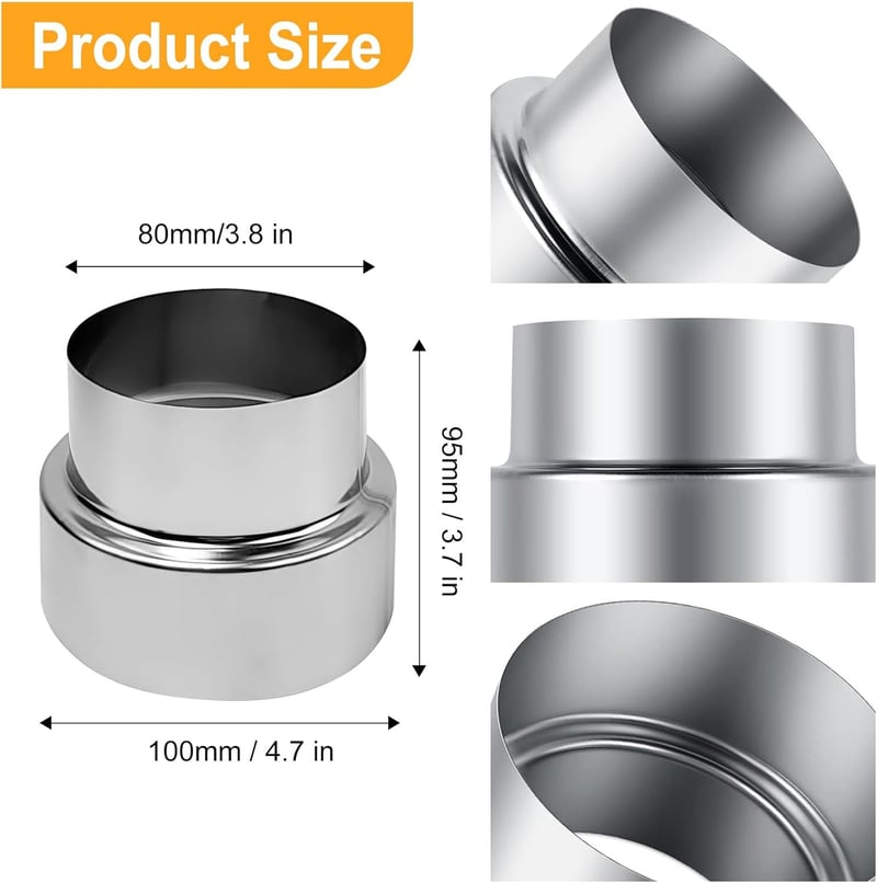 Beekeg Kémény Adapter 100-80mm Rozsdamentes Acél Redukció Alumínium Szalaggal