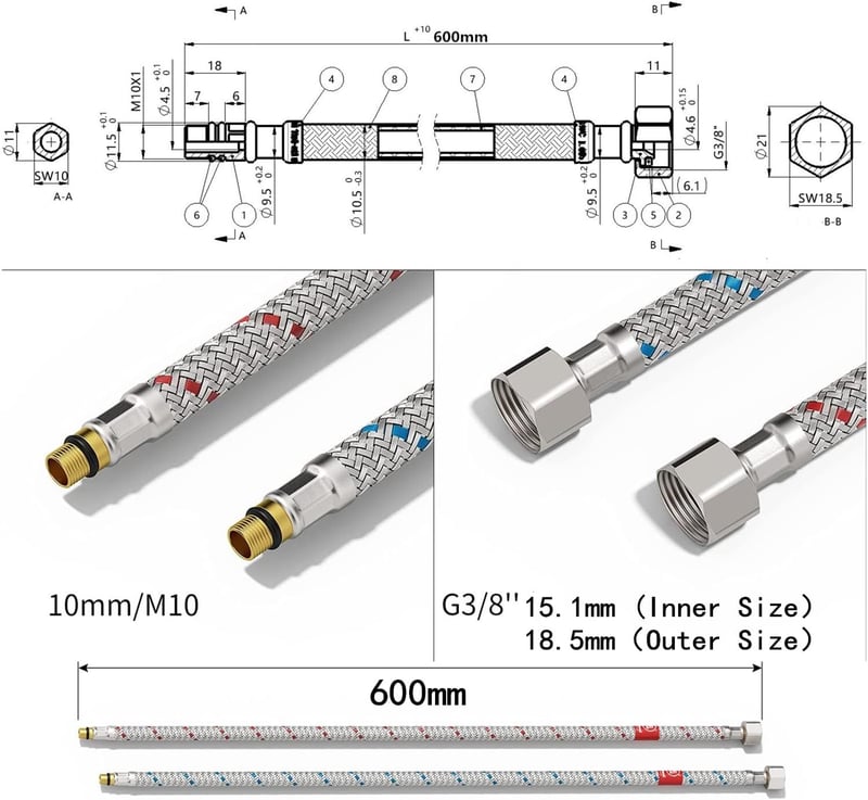 Beelee G3/8 x M10 csatlakozó tömlő vízcsap hosszabbító adapter