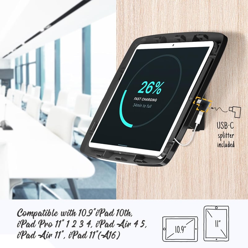 Beelta Fali Tablet Tartó 11" iPad 10, iPad Pro 11, Air 4-5 Készülékekhez - Zárható, Forgatható, Dönthető Konzol BSW102BA
