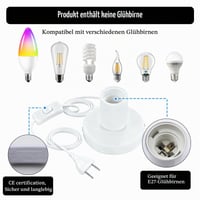 BEELUKY Set 2 Dulii E27 cu Întrerupător, Alb, Cablu de Alimentare 1,8 m cu Întrerupător pe Fir, pentru Lustre DIY, Lămpi de Masă Vintage, Living, Birou, 220V 3A, 2 bucăți 3