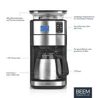 Filtračný kávovar BEEM Fresh-Aroma-Perfect II so vstavaným mlynčekom – termoska, nehrdzavejúca oceľ, 24-hodinový časovač, 1000 W, zásobník na zrnkovú kávu 180 g 3