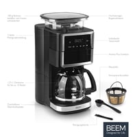 Cafetieră cu filtru BEEM FRESH-AROMA-PERFECT III cu râșniță încorporată, oțel inoxidabil, cană de sticlă, funcție de menținere la cald, Aroma Plus, temporizator 24 de ore, 1000 W, pentru 10 cești 3