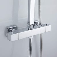 Beenle-Icey Termosztátos Zuhanycsaptelep 38°C Biztonsági Gombbal - Króm Négyzet Alakú Sárgaréz Fali Csaptelep G3/4 Felső és G1/2 Alsó Csatla 1
