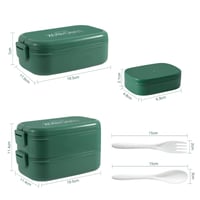 Dóza na obed Beeptrum Bento 1400 ml, 2-poschodový obedár so 4 priehradkami a príborom, nepriepustný, pre dospelých aj deti, vhodný do mikrovlnky 2