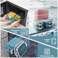 Dóza na obed Beeptrum Bento 1400 ml, 2-poschodový obedár so 4 priehradkami a príborom, nepriepustný, modrý, vhodný do mikrovlnnej rúry a umývačky riadu 4