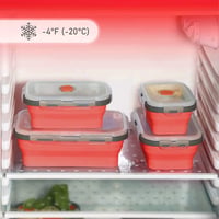Skladací silikónový obedár Beeptrum s vekom, Bento box, vhodný do mikrovlnnej rúry a mrazničky, 4-dielna súprava, červený 6