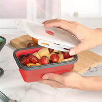 Skladací silikónový obedár Beeptrum s vekom, Bento box, vhodný do mikrovlnnej rúry a mrazničky, 4-dielna súprava, červený 3
