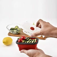 Skladací silikónový obedár Beeptrum s vekom, Bento box, vhodný do mikrovlnnej rúry a mrazničky, 4-dielna súprava, červený 7