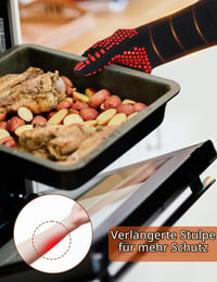 Mănușă de grătar Beesgarden, rezistentă la căldură până la 800°C, mănușă BBQ extrem de rezistentă la căldură, mărimea S/M, pentru coacere, gătit și șemineu 5