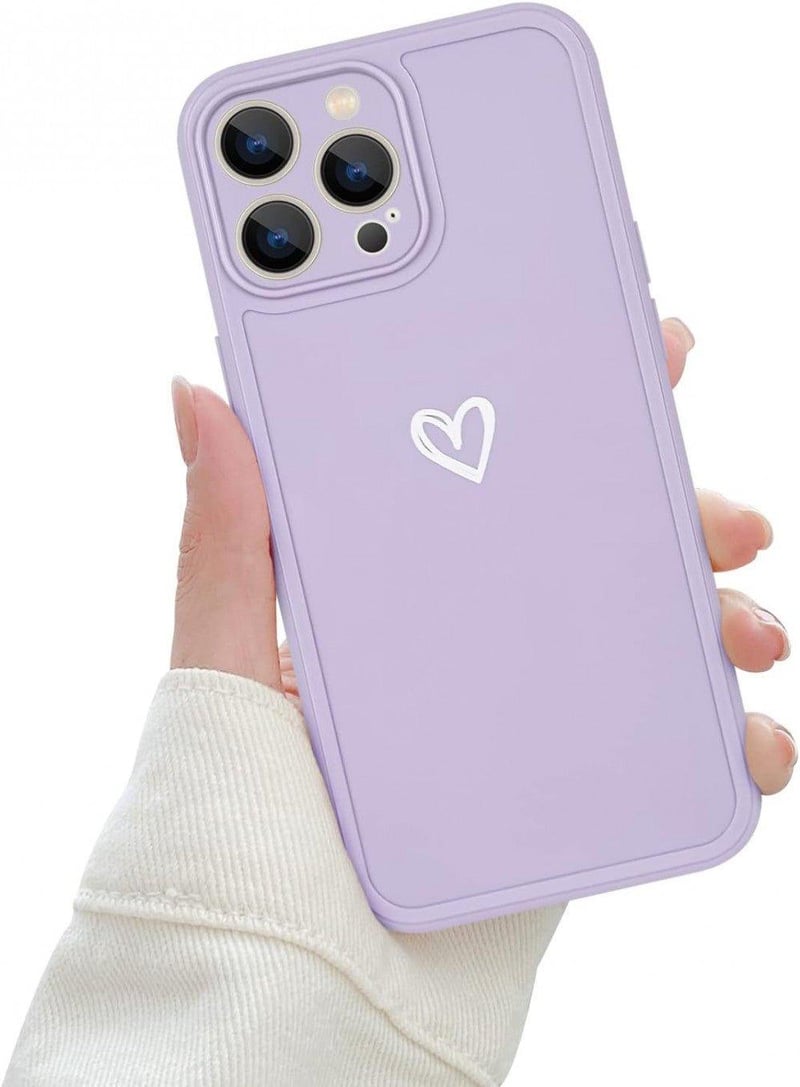 iPhone 13 Pro Max Lila Szilikon Tok Fehér Szívecskékkel - Ütésálló, Lányos