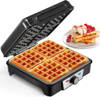 Reemix 4 adagos belga gofrisütő, 1200W, tapadásmentes, állítható hőfok, ezüst-fekete 1