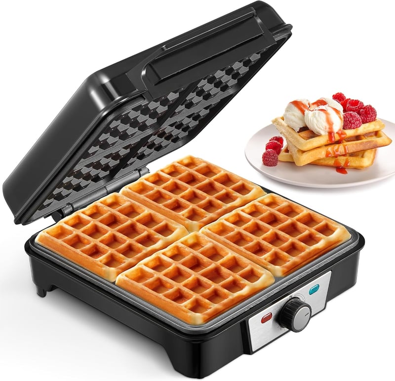 Reemix 4 adagos belga gofrisütő, 1200W, tapadásmentes, állítható hőfok, ezüst-fekete