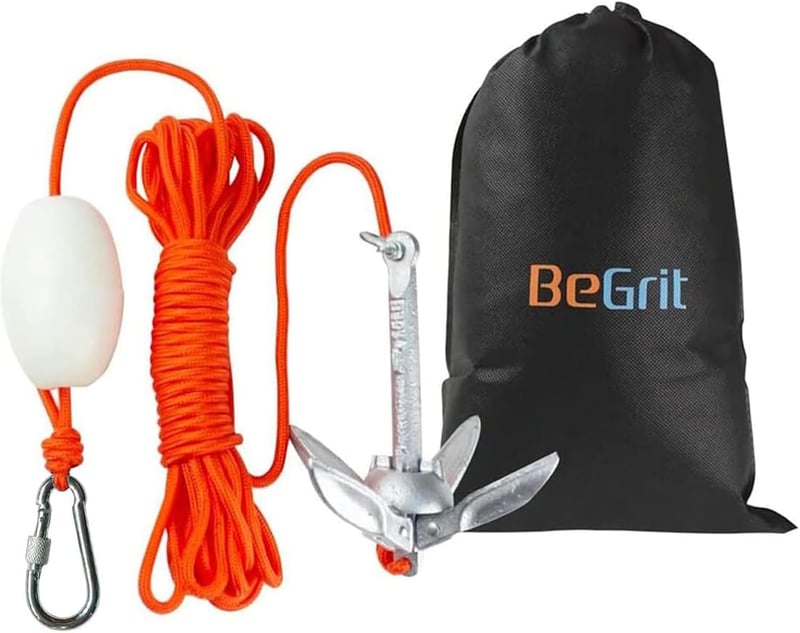 BeGrit 0,7 kg Összecsukható Horgony Szett Galvanizált 10m Szakítószilárd Kötéllel 6mm Átmérő Bója Labdával Ezüst