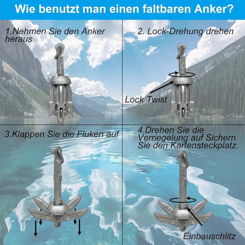 BeGrit 0,7 kg Összecsukható Horgony Szett Galvanizált 10m Szakítószilárd Kötéllel 6mm Átmérő Bója Labdával Ezüst