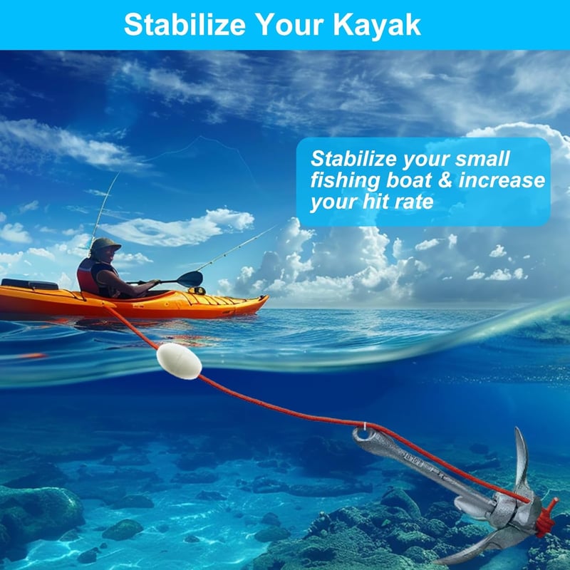 BeGrit Horganyzott Hajóhorgony, Kayak Horgony, 1,5 kg 6 mm Átmérő 10 m Kötéllel - silver, 1,5KG Faltbarer Anker