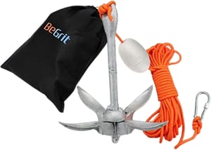 BeGrit Horganyzott Hajóhorgony, Kayak Horgony, 1,5 kg 6 mm Átmérő 10 m Kötéllel - silver, 1,5KG Faltbarer Anker