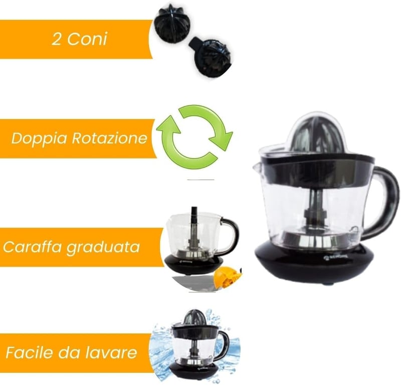 BEHOME elektromos citromfacsaró 700ml kapacitás, dupla kúp, rozsdamentes acél