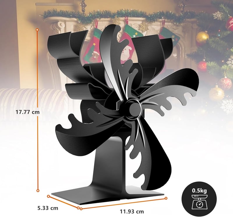 Behozel 4 lapátos kályha ventilátor, áramellátás nélküli, csendes működés, hatékony hőelosztás