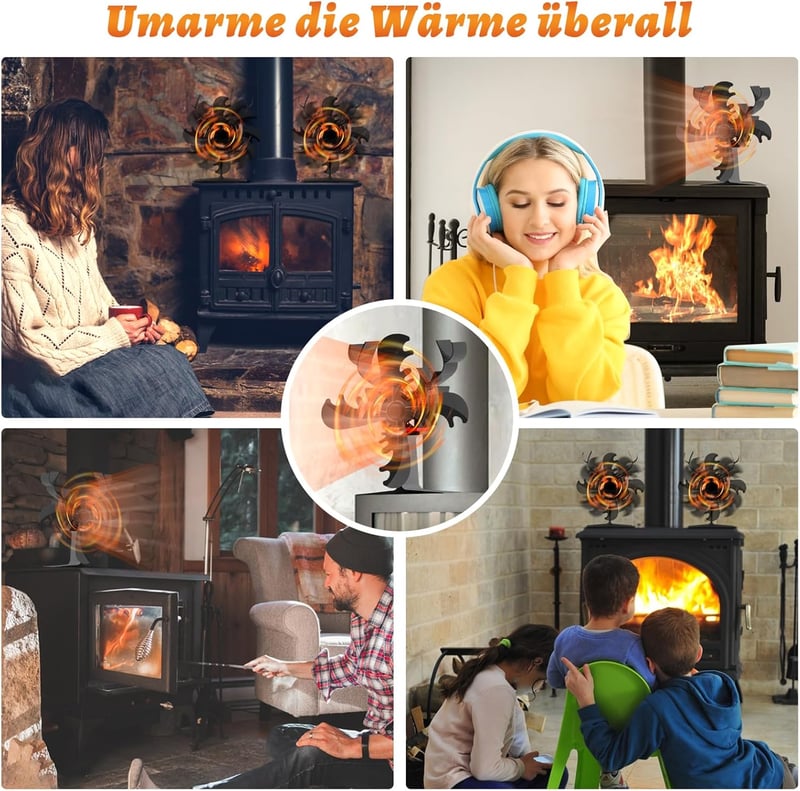 Behozel 4 lapátos kályha ventilátor, áramellátás nélküli, csendes működés, hatékony hőelosztás