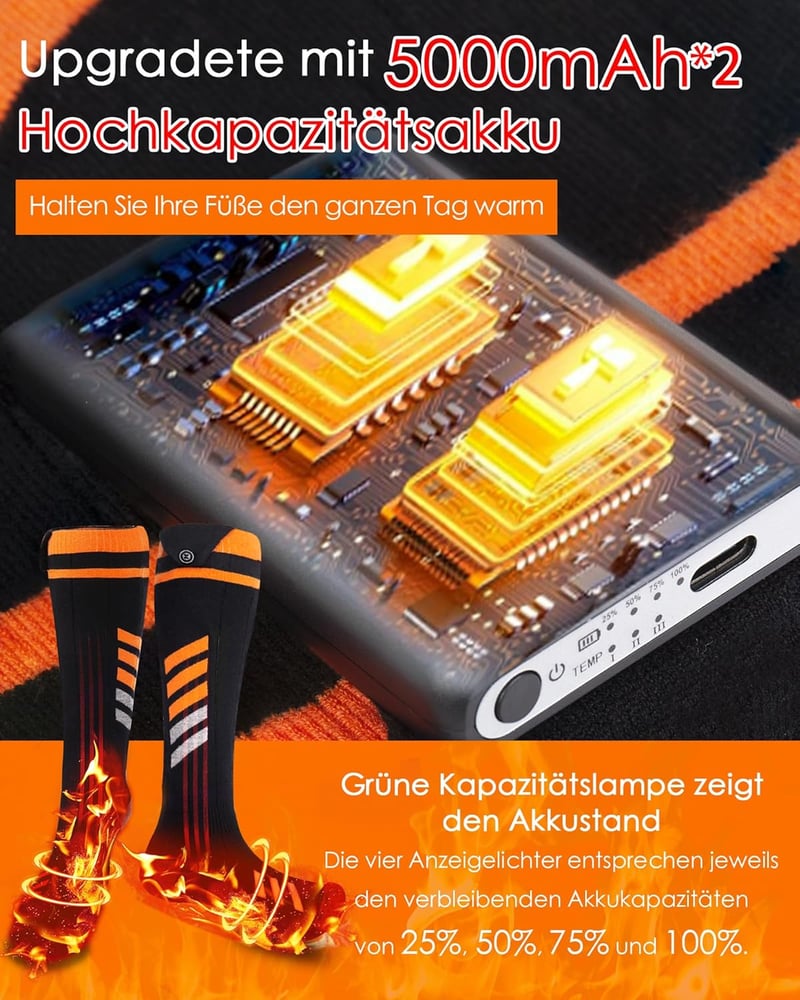 Behozel 5000 mAh Akkumulátoros Fűthető Zokni App Vezérléssel 65°C