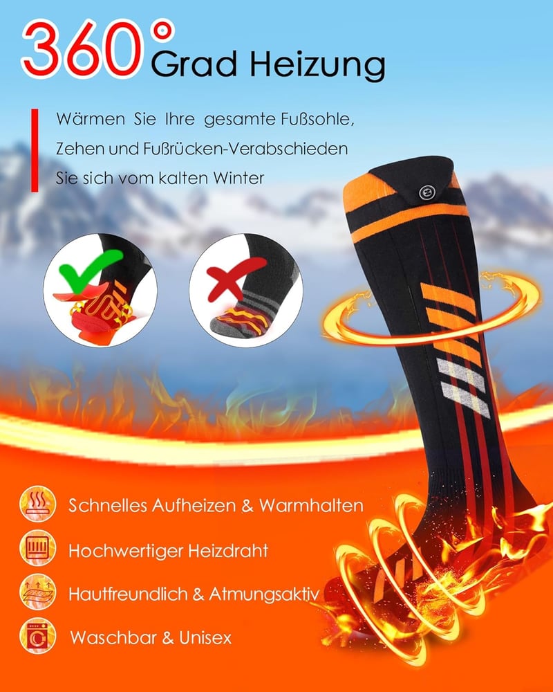 Behozel 5000 mAh Akkumulátoros Fűthető Zokni App Vezérléssel 65°C