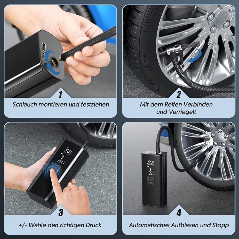 Behozel Elektromos Légpumpa 5200mAh Akkumulátor, Digitális LCD Kijelző, Kerékpár Motorkerékpár Autó Pumpa