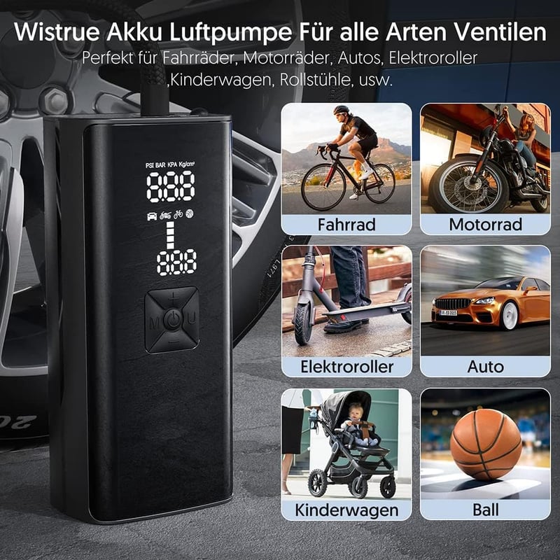 Behozel Elektromos Légpumpa 5200mAh Akkumulátor, Digitális LCD Kijelző, Kerékpár Motorkerékpár Autó Pumpa