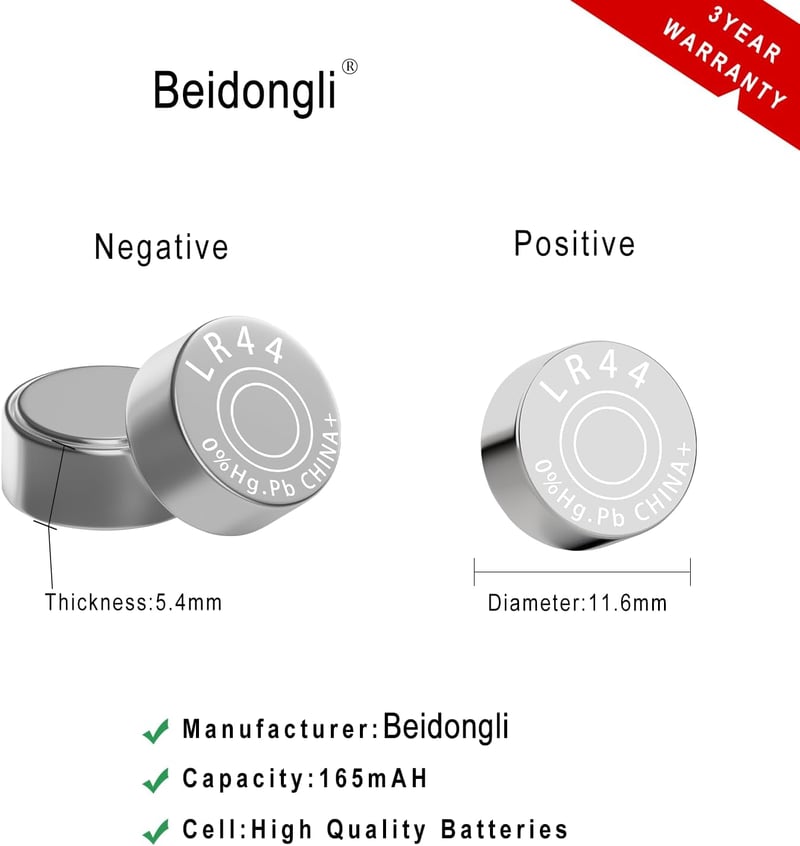 Beidongli AG13 LR44 1.5V gombelem 40db higanymentes
