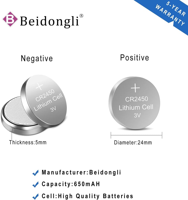 Beidongli CR2450 3V Lítium Gombelem 5 db Csomag
