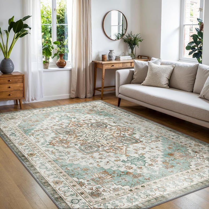 BEIMO Vintage szőnyeg 160x230 cm, csúszásmentes, menta zöld, mosható, nappali hálószoba