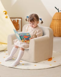 BEJOY Dječja fotelja, ultra mekana pjenasta sofa, jednosjed od samta za čitanje, za dječake i djevojčice, bež 2